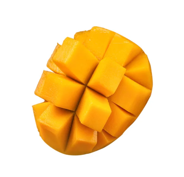 Zblízka Krásné Chutné Zralé Mango Izolované Bílém Stole Pozadí Výstřižek — Stock fotografie