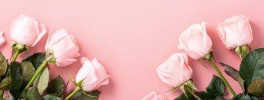 Arkaplanda pembe gül çiçeği olan Sevgililer Günü tasarımı konsepti