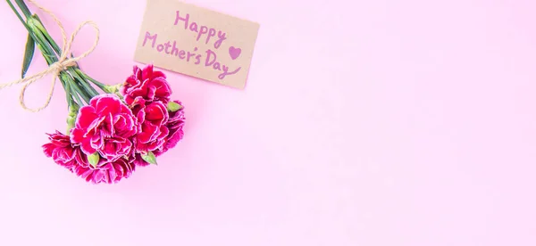 May Mothers Day Idea Concept Photography Beautiful Blooming Carnations Tied — Stock Photo, Image