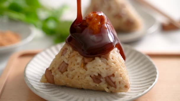 Zongzi Verduras Dumpling Arroz Vegetariano Para Comida Tradicional China Duanwu — Vídeos de Stock