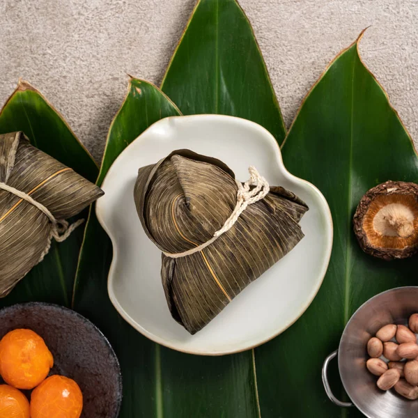 Zongzi Rýžový Knedlík Pro Tradiční Čínské Duanwu Dragon Boat Festival — Stock fotografie