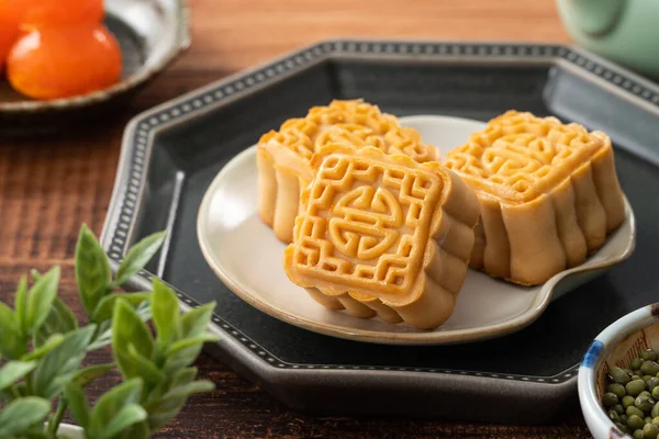 Heerlijke Mung Bean Moon Cake Voor Mid Autumn Festival Eten — Stockfoto