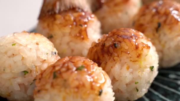 Brush Sweet Soy Yaki Sauce Mayonnaise Small Rice Ball Takoyaki — Stockvideo