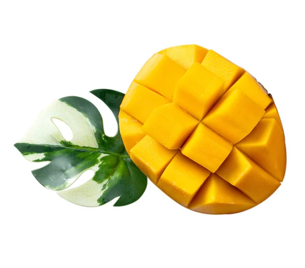 Nahaufnahme Von Schönen Köstlichen Reifen Mango Isoliert Auf Weißem Tischhintergrund — Stockfoto
