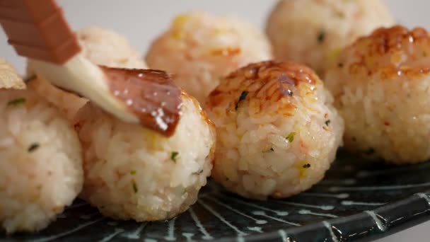 Brush Sweet Soy Yaki Sauce Mayonnaise Small Rice Ball Takoyaki — Video