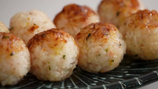 Brush Sweet Soy Yaki Sauce Mayonnaise Small Rice Ball Takoyaki — Stok video