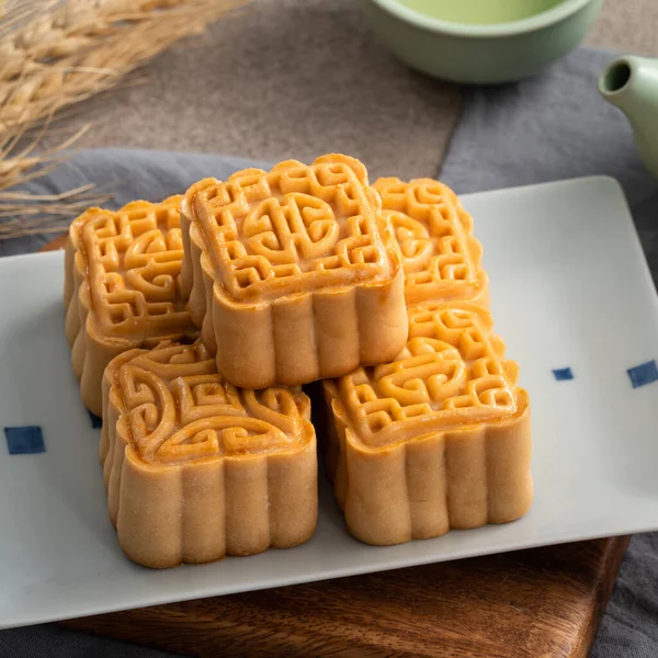 Delicious Mung Bean Moon Cake Mid Autumn Festival Food Mooncake — 스톡 사진