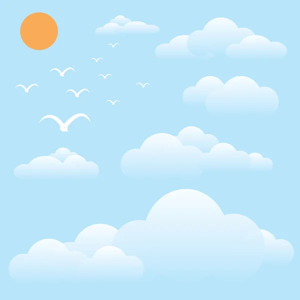 Pájaro en el cielo, sol y nube — Vector de stock