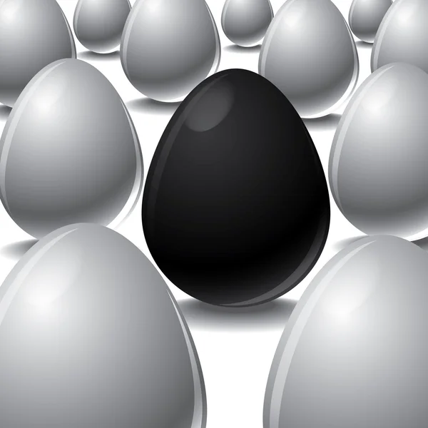 Svarta ägg bland vita ägg koncept — Stock vektor