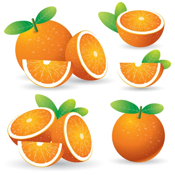 Oranges with leaves set — Stock Vector