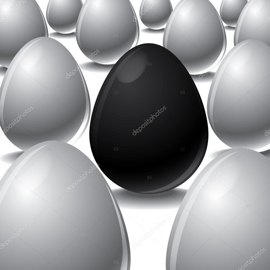 black egg Among white eggs concept