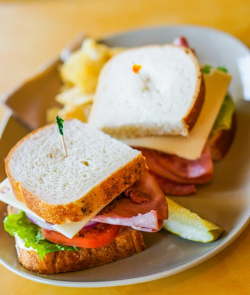 Club sandwich with ham and cheese — Stock Photo, Image