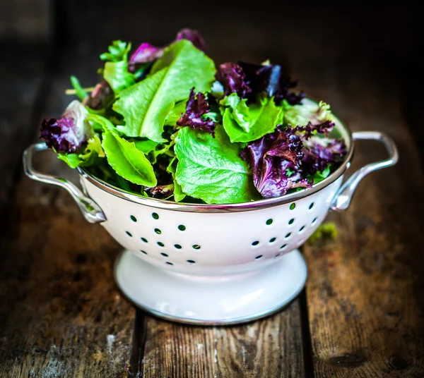 Salada verde fresca com espinafre, rúcula, romã e alface — Fotografia de Stock