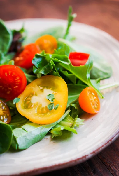 Zelený salát s rajčaty, barevné — Stock fotografie