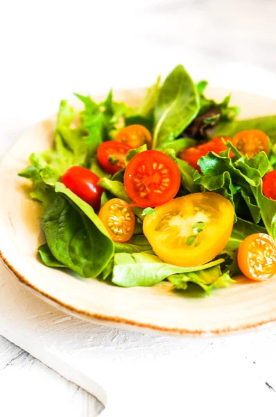 Grüner Salat mit bunten Tomaten — Stockfoto