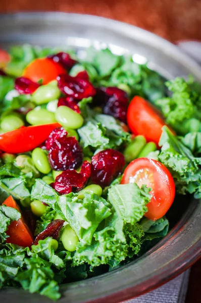 Kale and edamame salad on rustic background — Stock Photo, Image