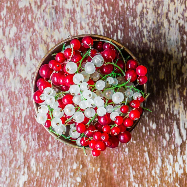 Red and white currants on wooden background — Stock Photo, Image