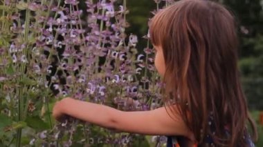 Bush adaçayı çiçekleri sarılma kız