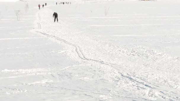 A nép a téli síelés — Stock videók