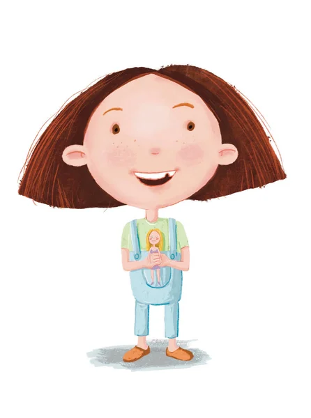 Ілюстрація Щасливої Маленької Дівчинки Ізольована Ікона — стокове фото