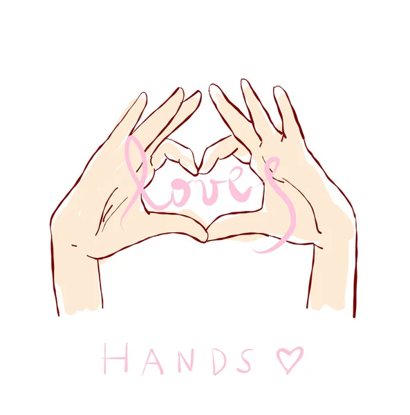 Hands with Heart Shape doodle set. Hand drawn illustration.