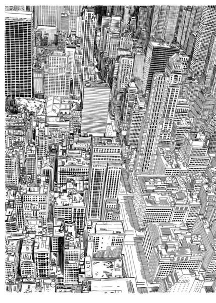 Skyscraper City Seamless Hand Drawing Line Illustration — 스톡 사진