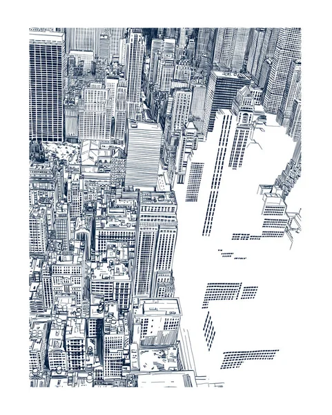 Skyscraper City Seamless Hand Drawing Line Illustration — 스톡 사진