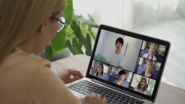 Diverse Group Colleagues Working Home Having Video Conference Call Together — Vídeos de Stock