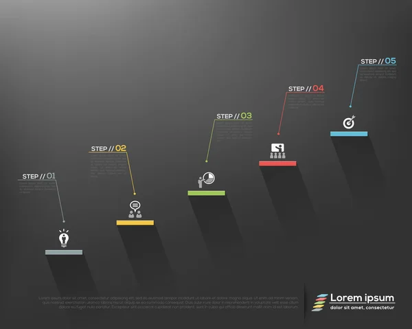 Escalera de negocios moderna pasos a las opciones de éxito en el fondo gris — Vector de stock