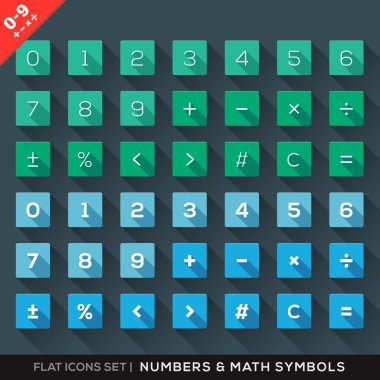 sayılar ve matematiksel semboller ile uzun gölge ayarlama simgeleri düz