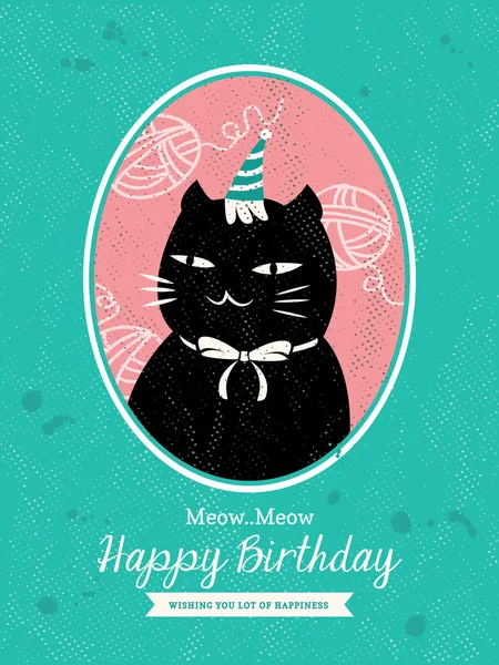 Chat animal dessin animé conception de carte d'anniversaire — Image vectorielle