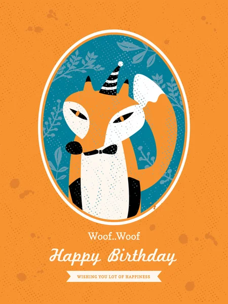 Fox Animal dessin animé conception de la carte d'anniversaire — Image vectorielle