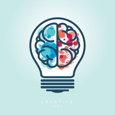 Creative Light Bulb Left and Right Brain Idea Icon clipart