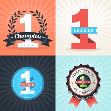 Flat Design First Place Winner ribbons and badges clipart