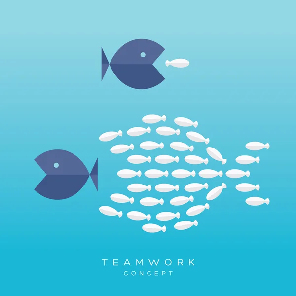 Pesce grande Piccolo pesce Concetto di lavoro di squadra — Vettoriale Stock