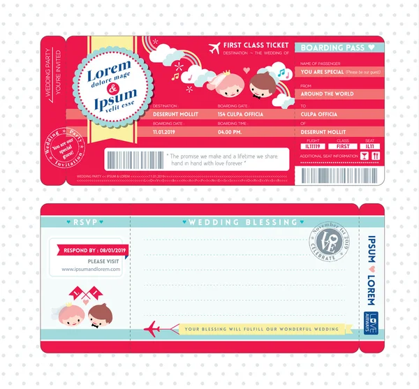 Carte d'embarquement Modèle d'invitation de mariage — Image vectorielle