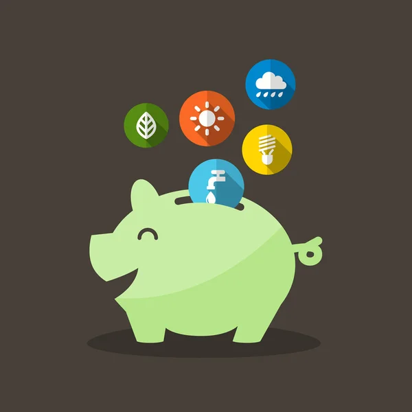 Ahorro de energía con Piggy Bank — Vector de stock