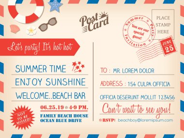 Vintage summer holiday postcard background template for invitati clipart