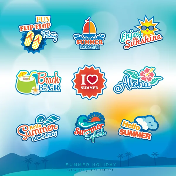 Etiqueta de verano etiqueta insignia icono conjunto — Vector de stock