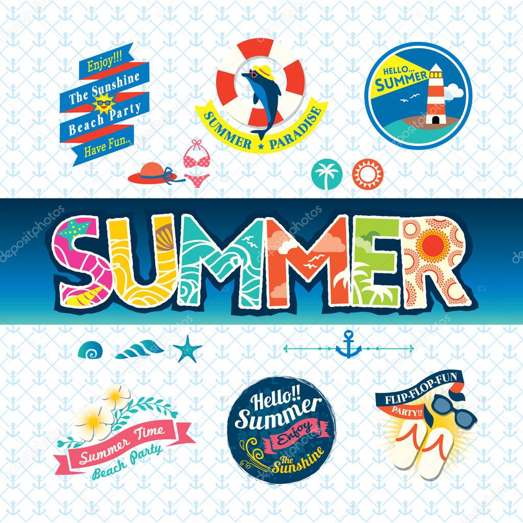 Summer design element label badge icon set