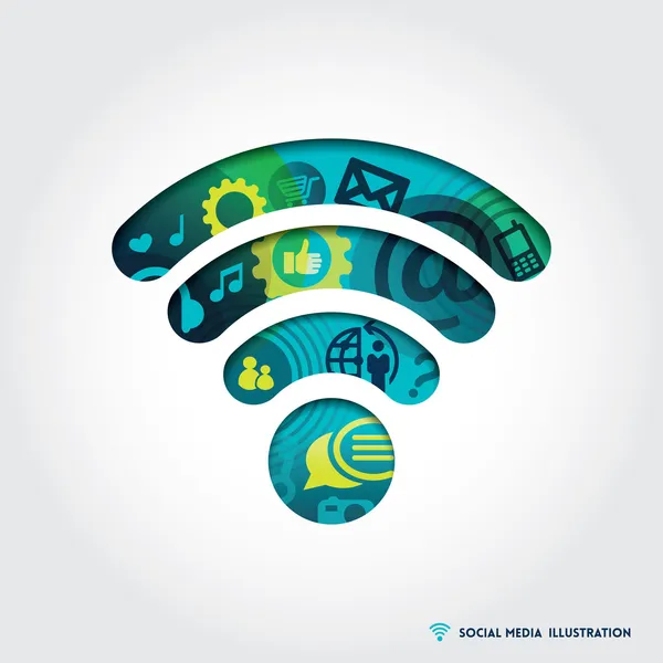 Minimaler Stil Wifi-Signal-Symbol-Illustration mit sozialen Medien — Stockvektor