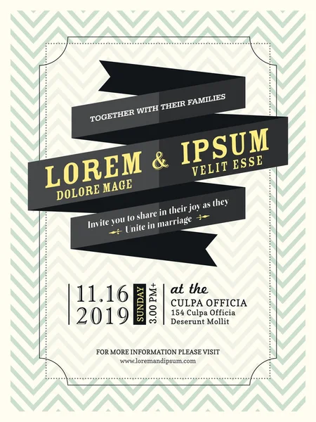 Modern şerit afiş düğün davetiyesi çerçeve şablon