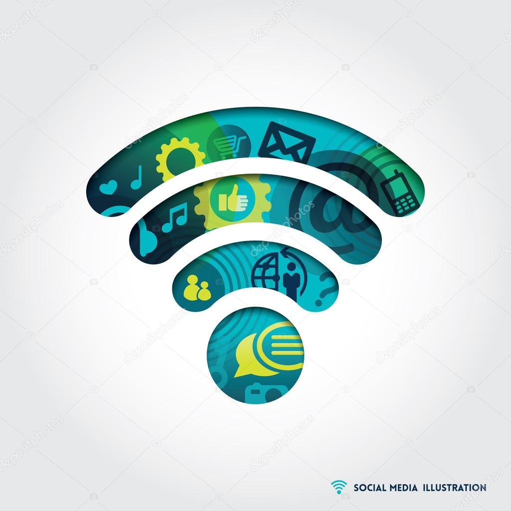 Minimal style Wifi Signal symbol Illustration with Social media 