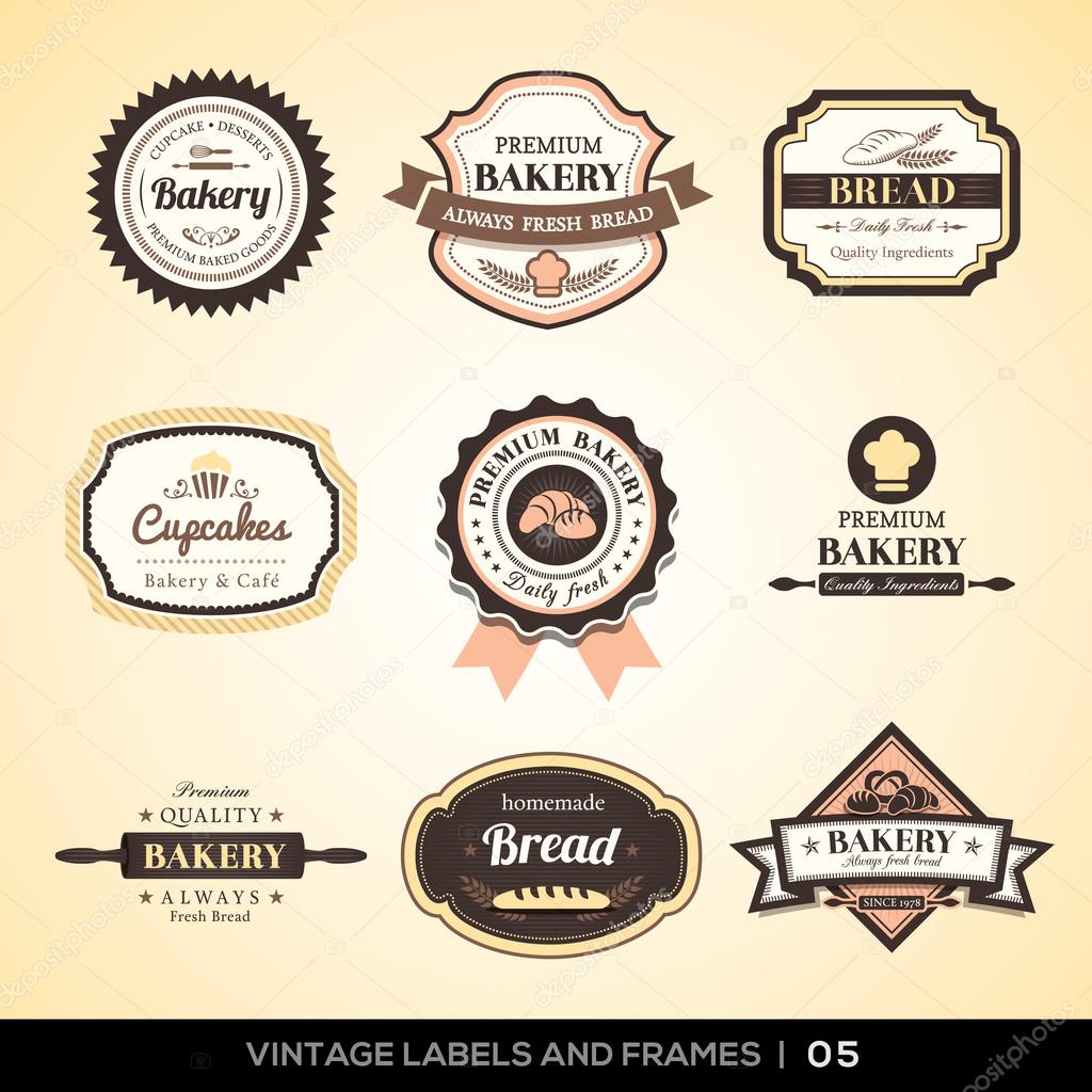 Vector set of Vintage bakery logo labels and frames design