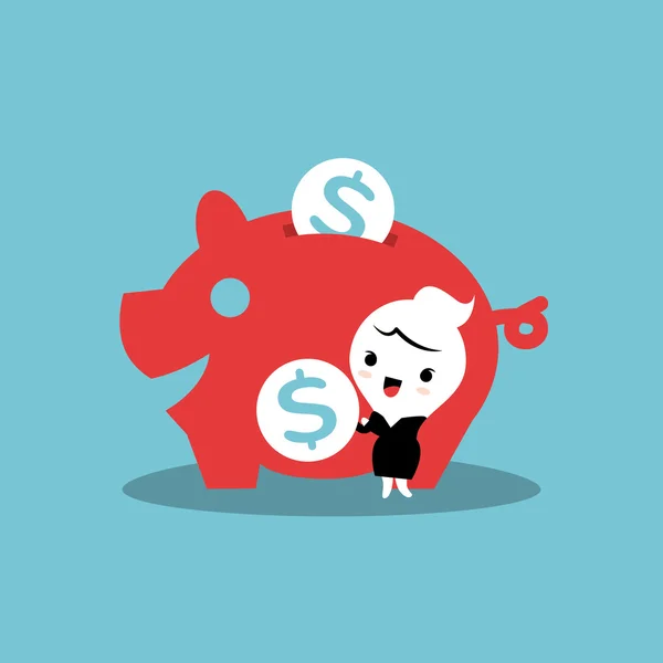 Ahorro de dinero con Piggy Bank — Vector de stock