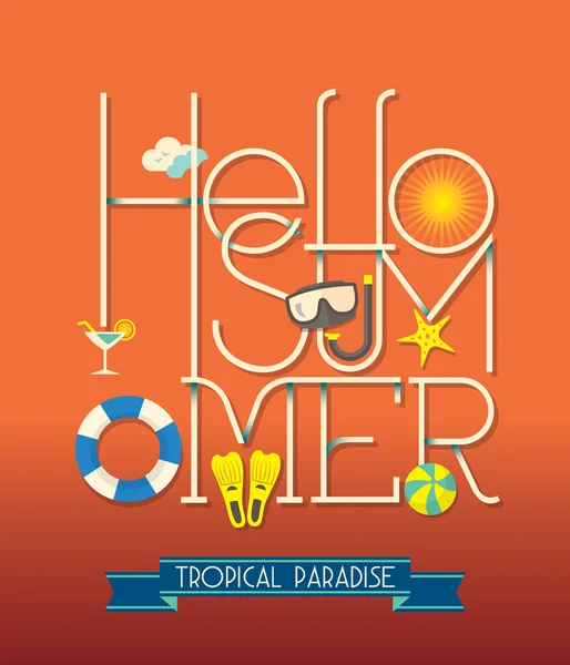 Hola tipografía de verano Ilustración — Vector de stock