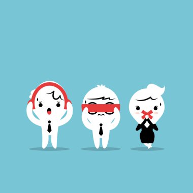 üç iş adamları karikatür - üç bilge maymunlar. hiçbir kötü, hea görmek