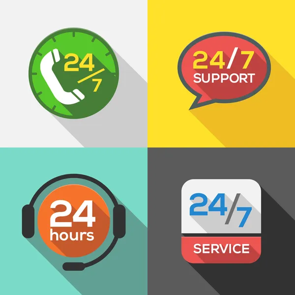 Servicio al cliente 24 horas Soporte Icono plano conjunto — Archivo Imágenes Vectoriales