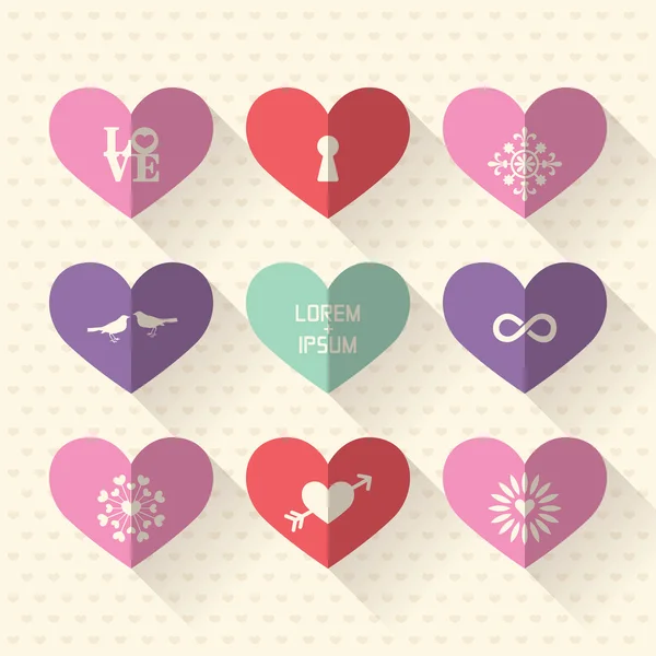 Ícone de design plano símbolo coração definido com amor e conceito de casamento — Vetor de Stock