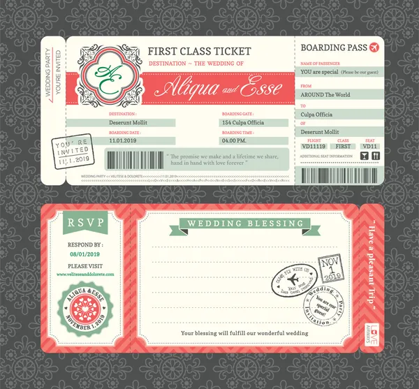 Vintage Boarding Pass modello di invito al matrimonio Illustrazione Stock